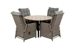 5-Teilige Gartenset | 4 Dublin Verstellbare Gartenstühle (Sweet Brown) | Limasol Tisch rund 120cm (Wood)