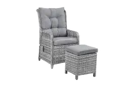Loungesessel mit Hocker 40 x 40 cm | Dublin | Polyrattan | Aschgrau