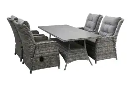 5-teiliges Gartenset  4 verstellbaren  Dublin stuhlen 160 cm Tisch Keramik Aschgrau