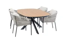 5-teiliges Garten-Set | 4 Elvira Gartenstühle | Cadiz Gartentisch 180 x 115 cm | Schwarz