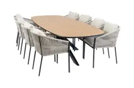9-teiliges Garten-Set | 8 Elvira Gartenstühle | Gartentisch Cadiz 280 x 115 cm | Schwarz