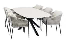 7-teiliges Garten-Set | 6 Elvira Gartenstühle | Malaga Gartentisch 240 x 115 cm | Schwarz