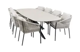 9-teiliges Garten-Set | 8 Elvira Gartenstühle | Gartentisch Malaga 280 x 115 cm | Schwarz