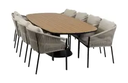 9-teiliges Garten-Set | 8 Elvira-Gartenstühle | 260 cm Tower-Gartentisch | Schwarz