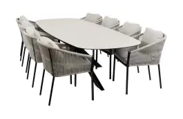 9-teiliges Garten-Set | 8 Elvira Gartenstühle | Gartentisch Malaga 280 x 115 cm | Schwarz