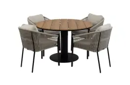 5-teiliges rundes Garten-Set | 4 Elvira Gartenstühle | ø 120 cm Tower-Gartentisch | Schwarz