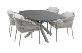 5-teiliges Gartenmöbel-Set | 4 Elvira Gartenstühle (Camel) | Gartentisch Barletta 180x115 cm (Desert Pearl/Camel) 