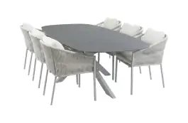 7-teiliges Gartenmöbel-Set | 6 Elvira Gartenstühle (Camel) | Gartentisch Barletta 240x115 cm (Desert Pearl/Camel)