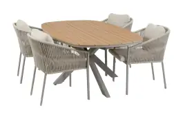 5-teiliges Garten-Set | 4 Elvira Gartenstühle | 180x115cm Cadiz Gartentisch | Camel