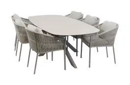 7-teiliges Garten-Set | 6 Elvira-Gartenstühle | Gartentisch Malaga 240 x 115 cm | Camel