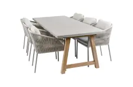 7-teiliges Garten-Set | 6 Elvira Gartenstühle | Rock Gartentisch 235 x 95 cm | Camel & Beton