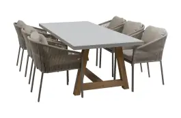 7-teiliges Garten-Set | 6 Elvira Gartenstühle | Rock Gartentisch 235 x 95 cm | Camel & Beton