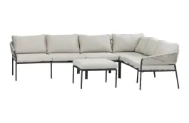 5-tlg. Corner Lounge Set Elvira | Inkl Hocker & Mittelelement | Schwarz