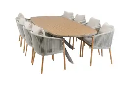9-teiliges Garten-Set | 8 Es Vedra Gartenstühle | 280x115 cm Cadiz Gartentisch | Teak & Camel