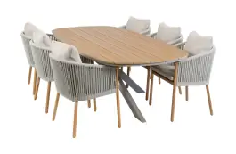 7-teiliges Garten-Set | 6 Es Vedra Gartenstühle | 240 x115cm Cadiz Gartentisch | Teak & Camel