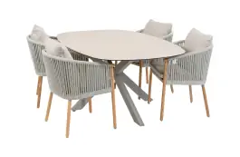 5-teiliges Garten-Set | 4 Es Vedra Gartenstühle (Teakholz) | Malaga Gartentisch 180 x 115 cm (Camel)