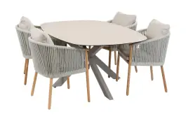 5-teiliges Garten-Set | 4 Es Vedra Gartenstühle (Teakholz) | Malaga Gartentisch 180 x 115 cm (Camel)