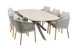 7-teiliges Garten-Set | 6 Es Vedra Gartenstühle | Gartentisch Malaga 240 x 115 cm | Teakholz & Camel