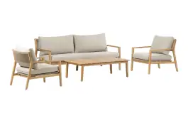 Sessel-Sofa Lounge-Set Felline | inkl. 3-Sitzer-Sofa | Akazienholz | Sand