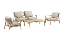 Sessel Lounge-Set Felline | 4 Lounge-Sessel mit Beistelltisch (120 x 60 cm) | Akazienholz & Sand