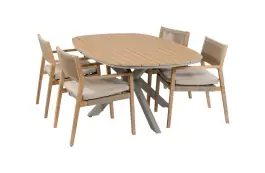 5-teiliges Garten-Set | 4 Felline Gartenstühle | 180 x115cm Cadiz Gartentisch | Akazienholz & Camel