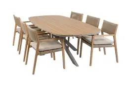 7-teiliges Garten-Set | 6 Felline Gartenstühle | 240 cm Cadiz Gartentisch | Akazienholz & Camel