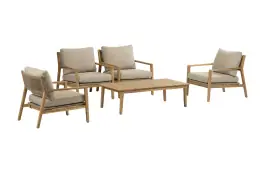 Sessel Lounge-Set Felline | 4 Lounge-Sessel mit Beistelltisch (120 x 60 cm) | Akazienholz & Sand