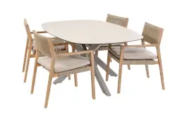 5-teiliges Garten-Set | 4 Felline Gartenstühle | Malaga Gartentisch 180 x 115 cm | Akazienholz &  Camel