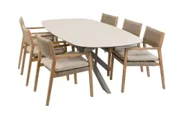 7-teiliges Garten-Set | 6 Felline Gartenstühle (Akazienholz) | Gartentisch Malaga 240 x 115 cm (Camel)