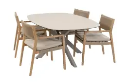 5-teiliges Garten-Set | 4 Felline Gartenstühle | Malaga Gartentisch 180 x 115 cm | Akazienholz &  Camel