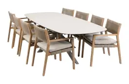 9-teiliges Garten-Set | 8 Felline Gartenstühle | 280 x115cm Malaga Gartentisch | Akazienholz & Camel