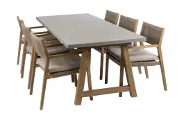 7-teiliges Garten-Set | 6 Felline Gartenstühle | Rock Gartentisch 235 x 95 cm | Beton & Akazienholz