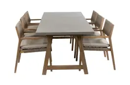 7-teiliges Garten-Set | 6 Felline Gartenstühle | Rock Gartentisch 235 x 95 cm | Sand & Akazienholz