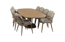 9-teiliges Garten-Set | 8 Isabel Gartenstühle (Sand / Wood) | 260 cm Tower Gartentisch (Camel)