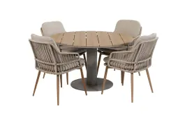 Rundes 5-teiliges Garten-Set | 4 Isabel Gartenstühle | ø 120 cm Tower Gartentisch  | Sand & Camel