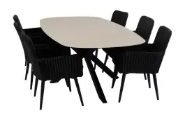 7-teiliges Garten-Set | 6 Pisa Gartenstühle | Malaga Gartentisch 240 x 115 cm | Schwarz