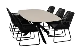 7-teiliges Garten-Set | 6 Mona Gartenstühle | Malaga Gartentisch 240 x 115 cm | Schwarz