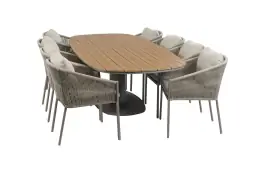 9-teiliges Garten-Set | 8 Elvira Gartenstühle | 260 cm Tower Gartentisch | Camel