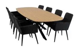 9-teiliges Garten-Set | 8 Pisa Gartenstühle | Gartentisch Cadiz 280 x 115 cm | Schwarz