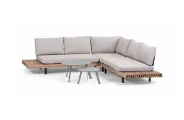 4-teiliges Eck-Loungeset Lissabon | Akazienholz in Teakoptik & Sand | Inklusive 2 Secli-Beistelltischen