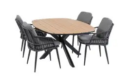 5-teiliges Garten-Set | 4 Isabel Gartenstühle | Cadiz Gartentisch 180 x 115 cm | Schwarz