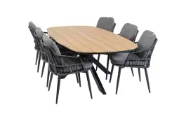7-teiliges Garten-Set | 6 Isabel Gartenstühle | Gartentisch Cadiz 240 x 115 cm | Schwarz