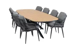 9-teiliges Garten-Set | 8 Isabel Gartenstühle | Gartentisch Cadiz 280 x 115 cm | Schwarz