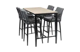 5-teiliges Gartenbar-Set | 4 Isabel Barhocker Schwarz |  Limasol Bartisch 150 x 75 cm Holz