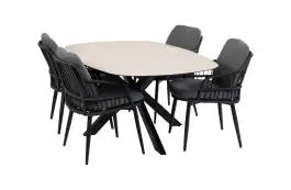 5-teiliges Garten-Set | 4 Isabel Gartenstühle | Malaga Gartentisch 180 x 115 cm | Schwarz