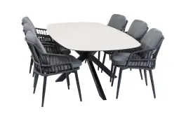7-teiliges Garten-Set | 6 Isabel Gartenstühle | Malaga Gartentisch 240 x 115 cm | Schwarz