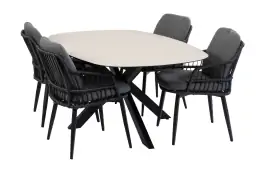 5-teiliges Garten-Set | 4 Isabel Gartenstühle | Malaga Gartentisch 180 x 115 cm | Schwarz