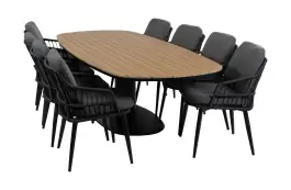 9-teiliges Garten-Set | 8 Isabel-Gartenstühle | 260 cm Tower-Gartentisch | Schwarz