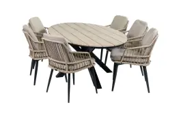 7-teiliges Gartenset | 6 Isabel Stühle | Limasol Gartentisch | 220 cm | Oval