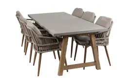 7-teiliges Garten-Set | 6 Isabel Gartenstühle | Rock Gartentisch (235 x 95 cm)  | Sand & Beton